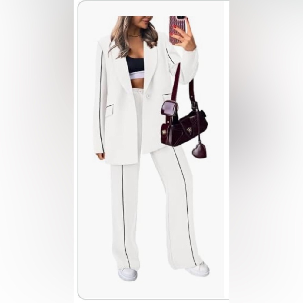 Women's White Pants with Black Trim
